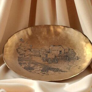 Vintage Wendel August Forge Bronze Oval Bowl Trinket Tray Horse and Carriage